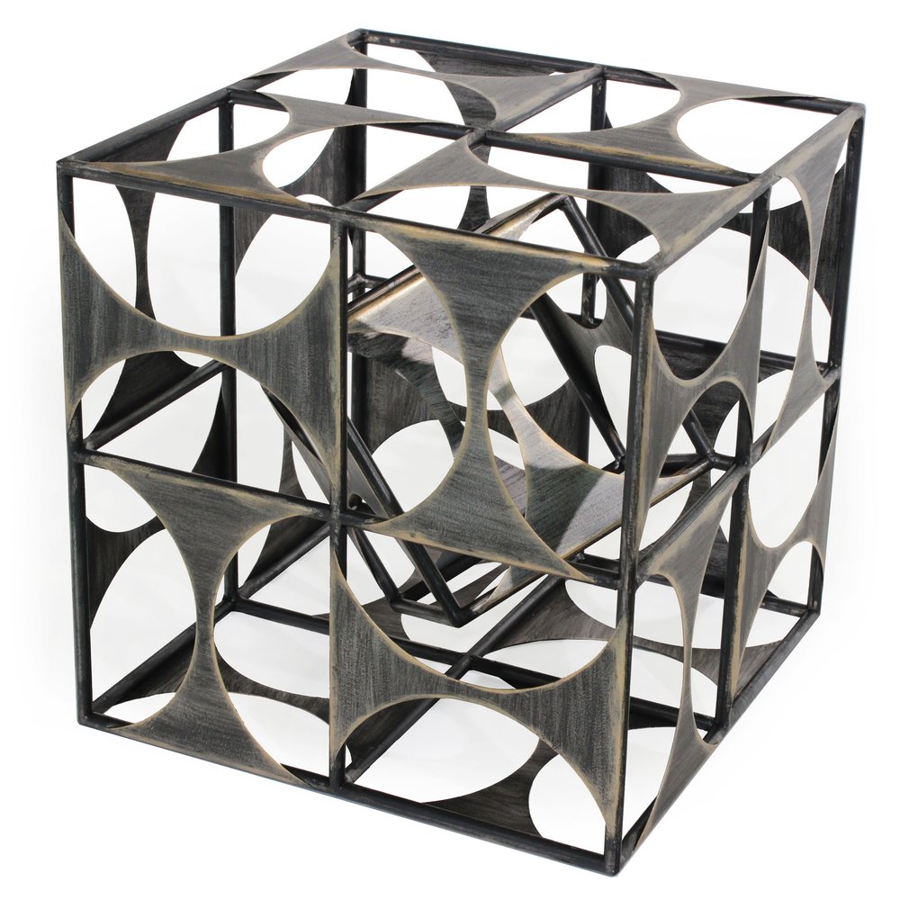 20" Gray Metal Geo Cube Sculpture