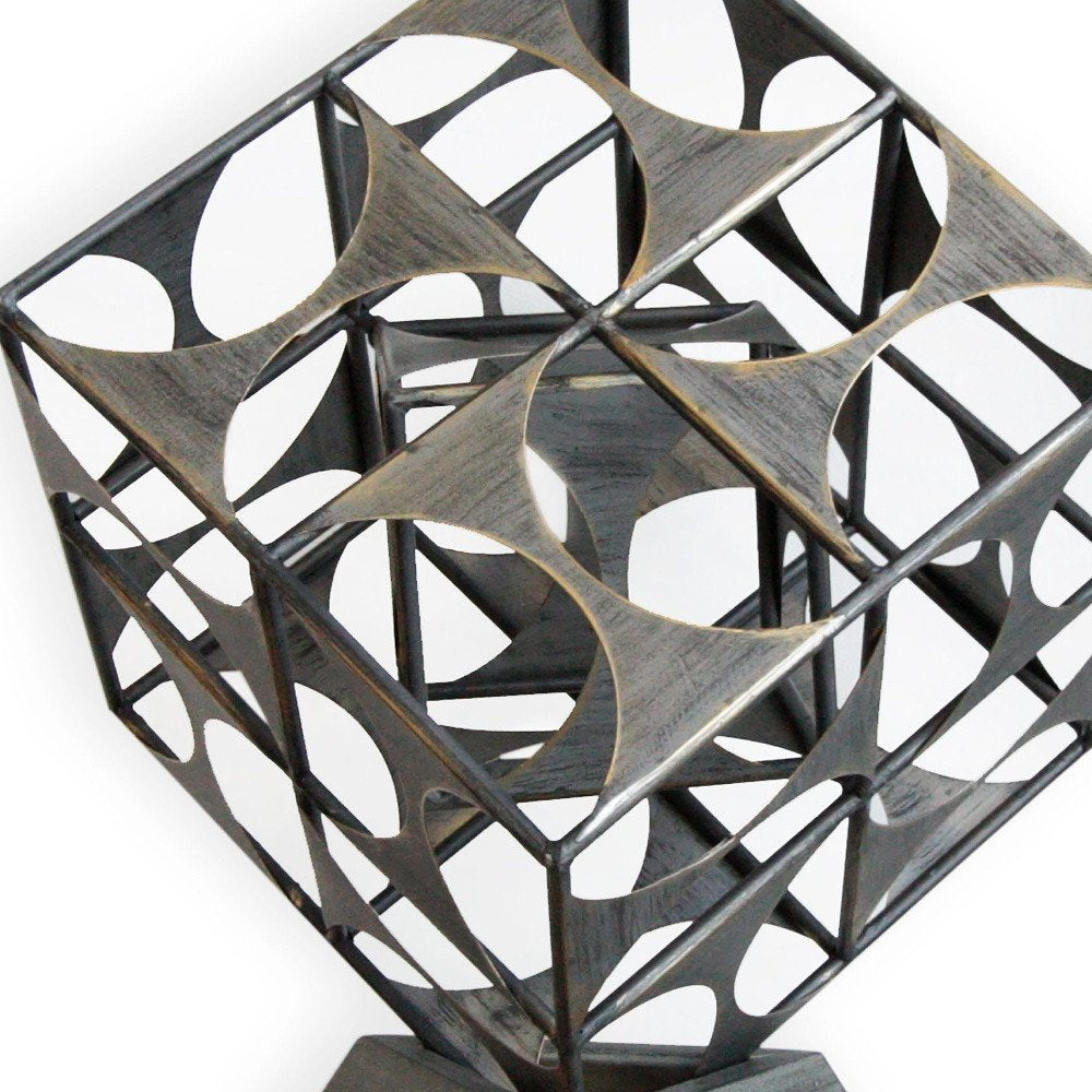 20" Gray Metal Geo Cube Sculpture