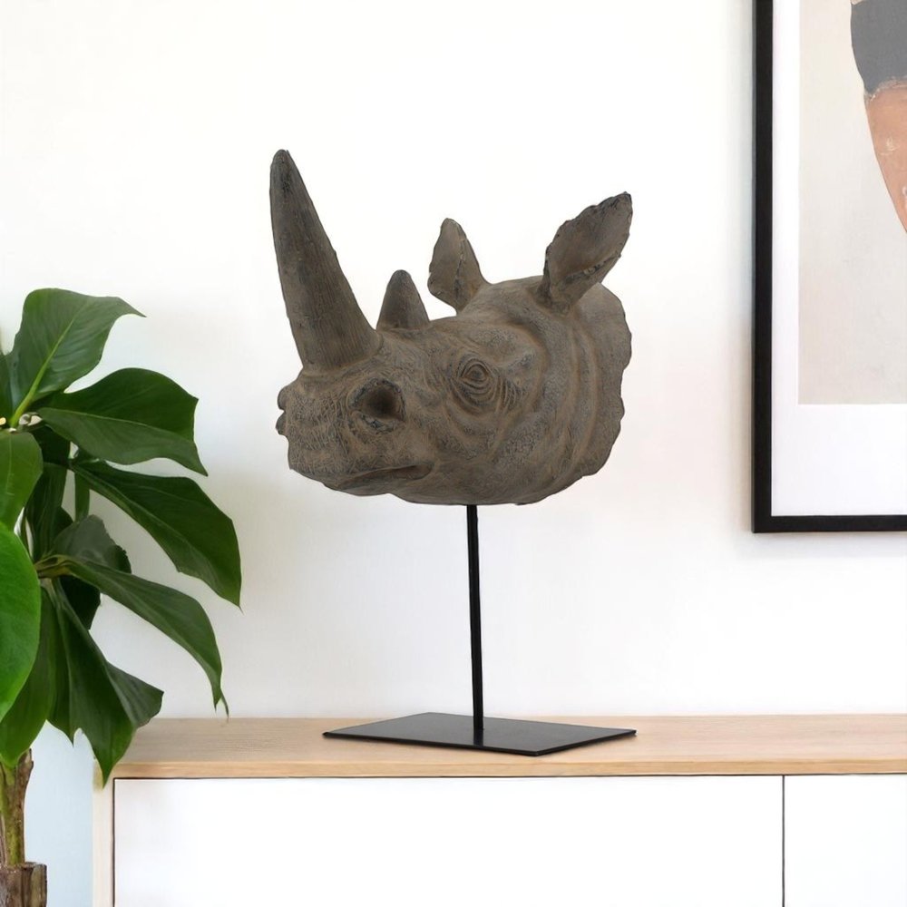 14" Brown Resin Rhinoceros Sculpture