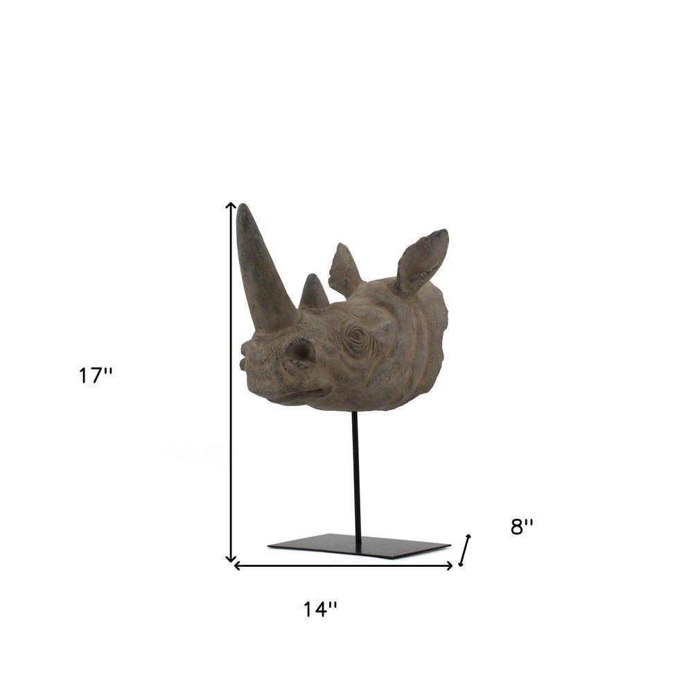 14" Brown Resin Rhinoceros Sculpture