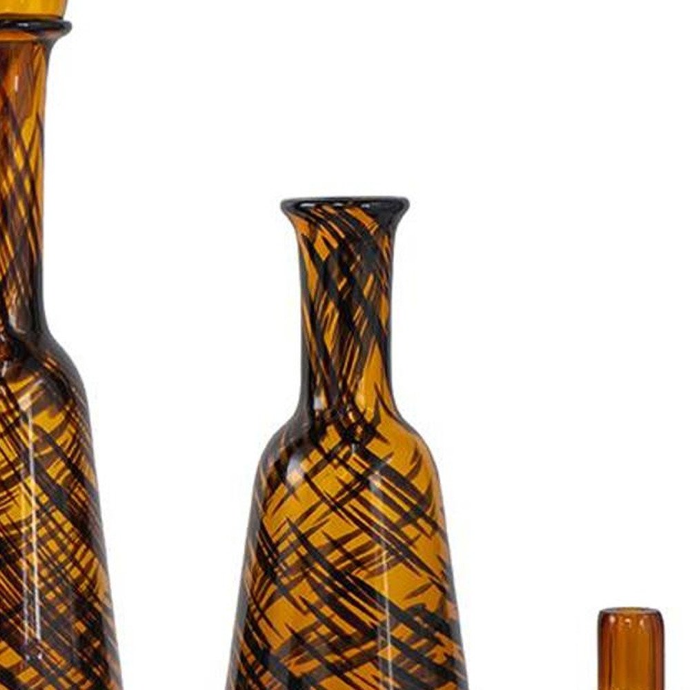 3 pc. Amber Swirl Glass Decorative Bottles with Stoppers