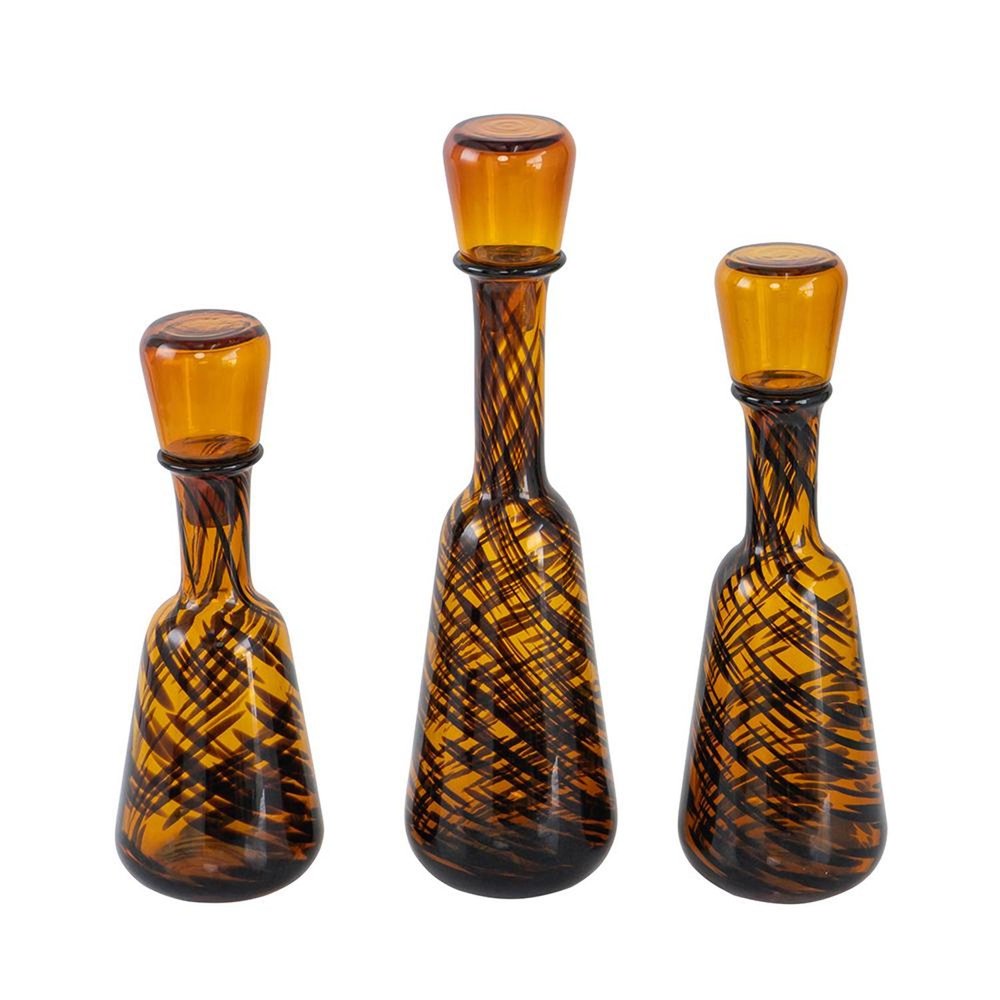 3 pc. Amber Swirl Glass Decorative Bottles with Stoppers