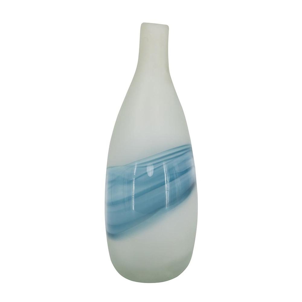 16" White and Blue Opaque Glass Bud Vase