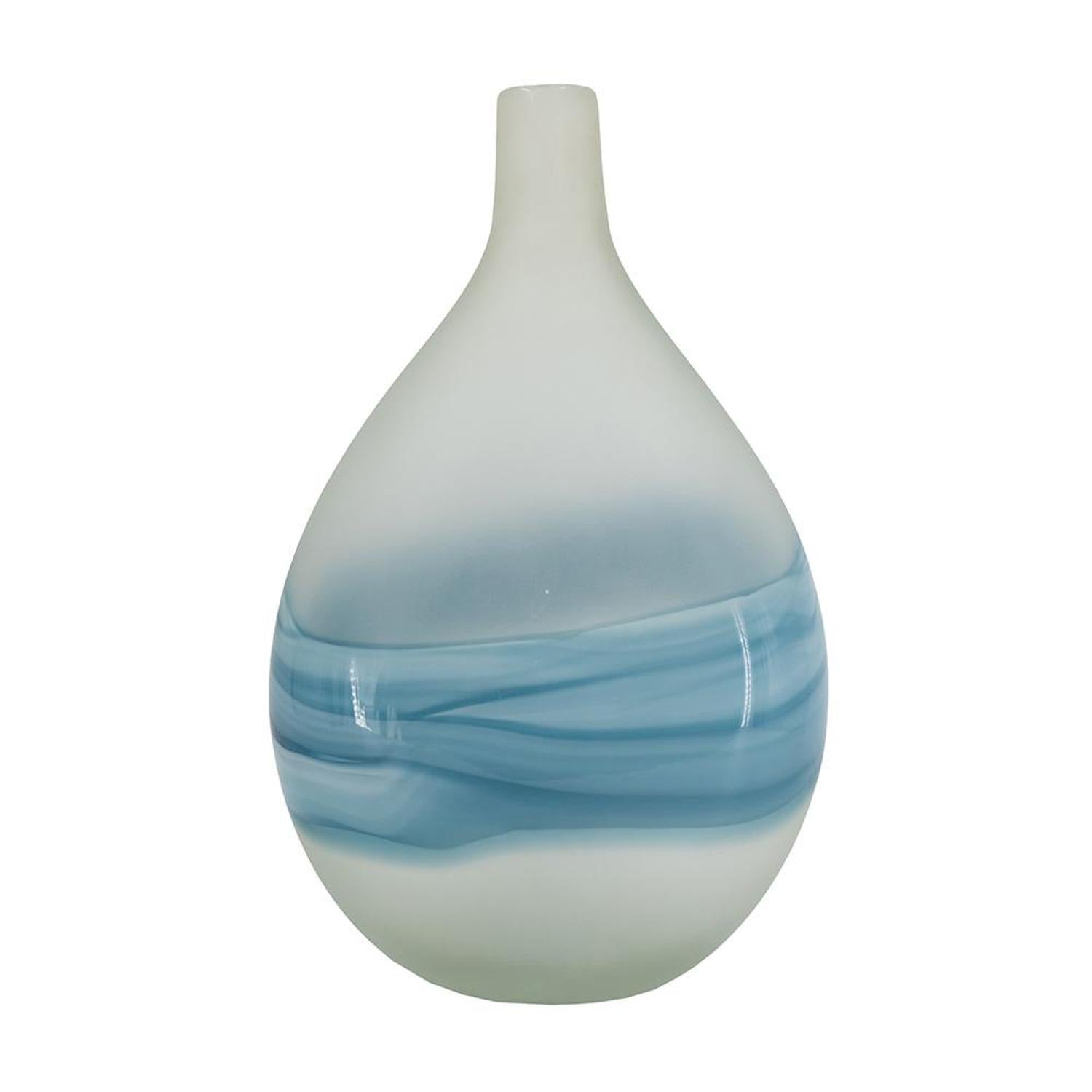 16" White and Blue Opaque Glass Bud Vase