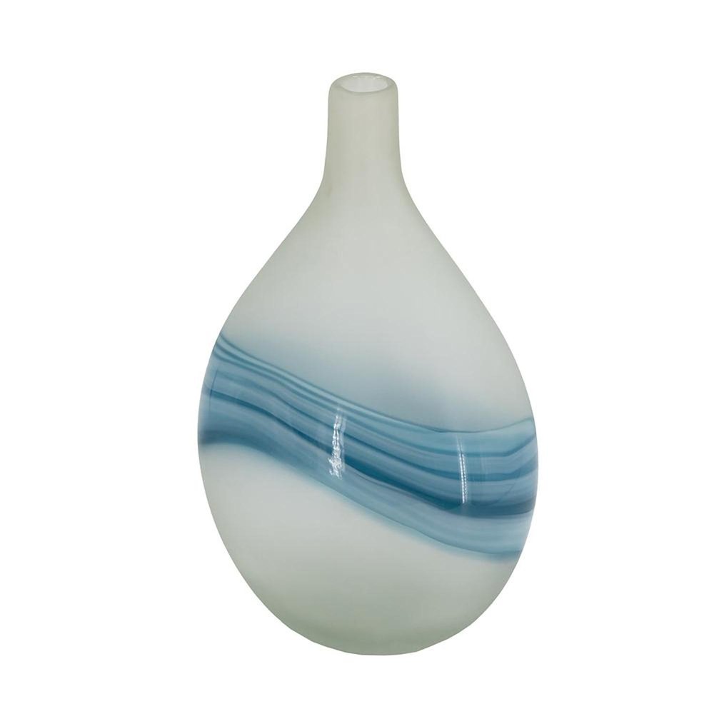 16" White and Blue Opaque Glass Bud Vase