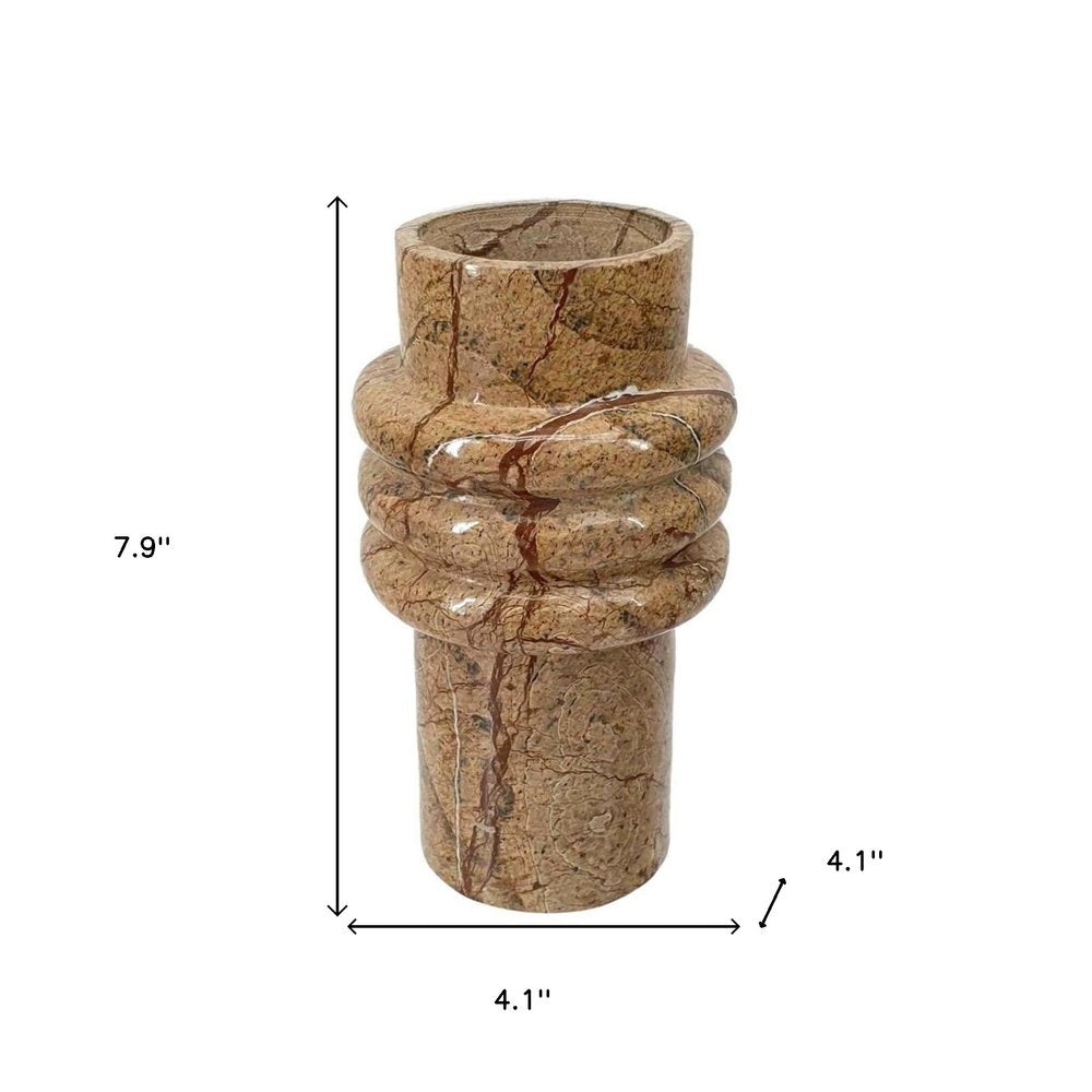 8" Brown Marble Ridged Table Vase