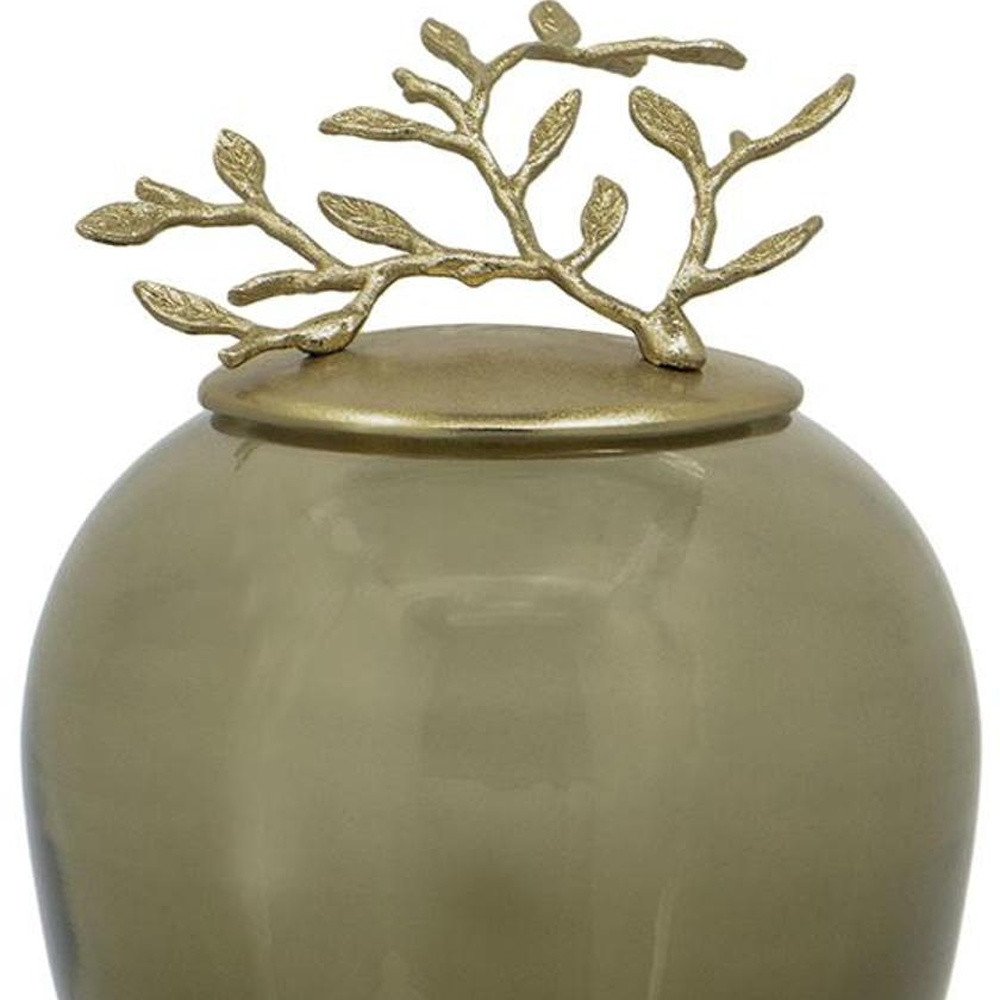 14" Dark Green and Gold Glass Branch Jar