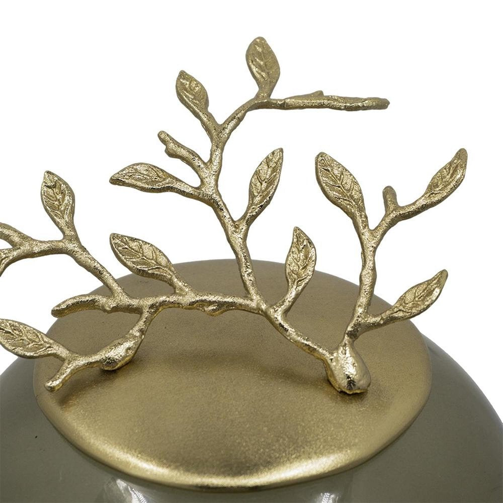 14" Dark Green and Gold Glass Branch Jar