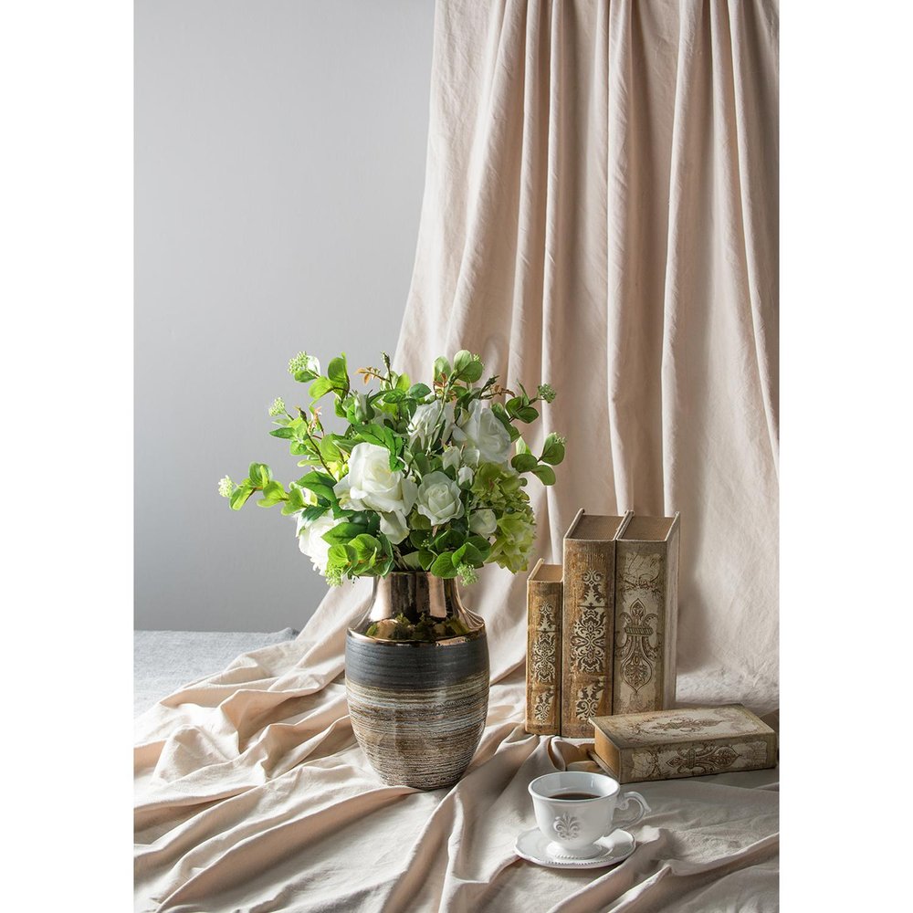 11" Brown and Bronze Striped Round Table Vase