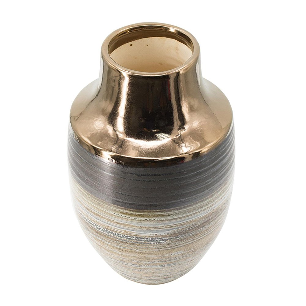 11" Brown and Bronze Striped Round Table Vase