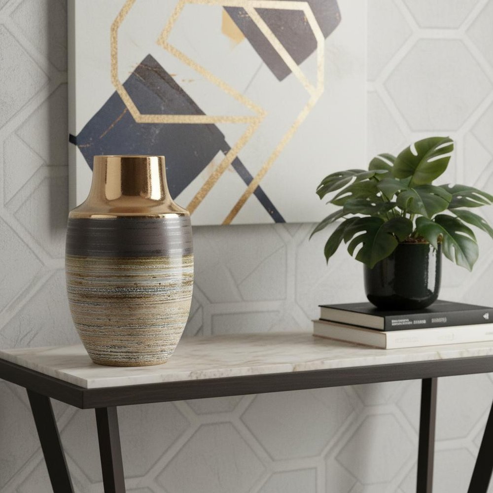 11" Brown and Bronze Striped Round Table Vase