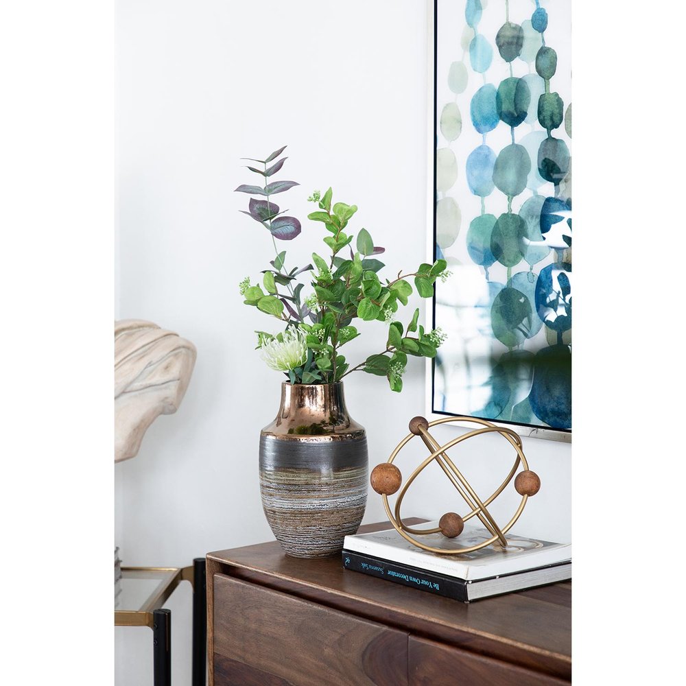 11" Brown and Bronze Striped Round Table Vase