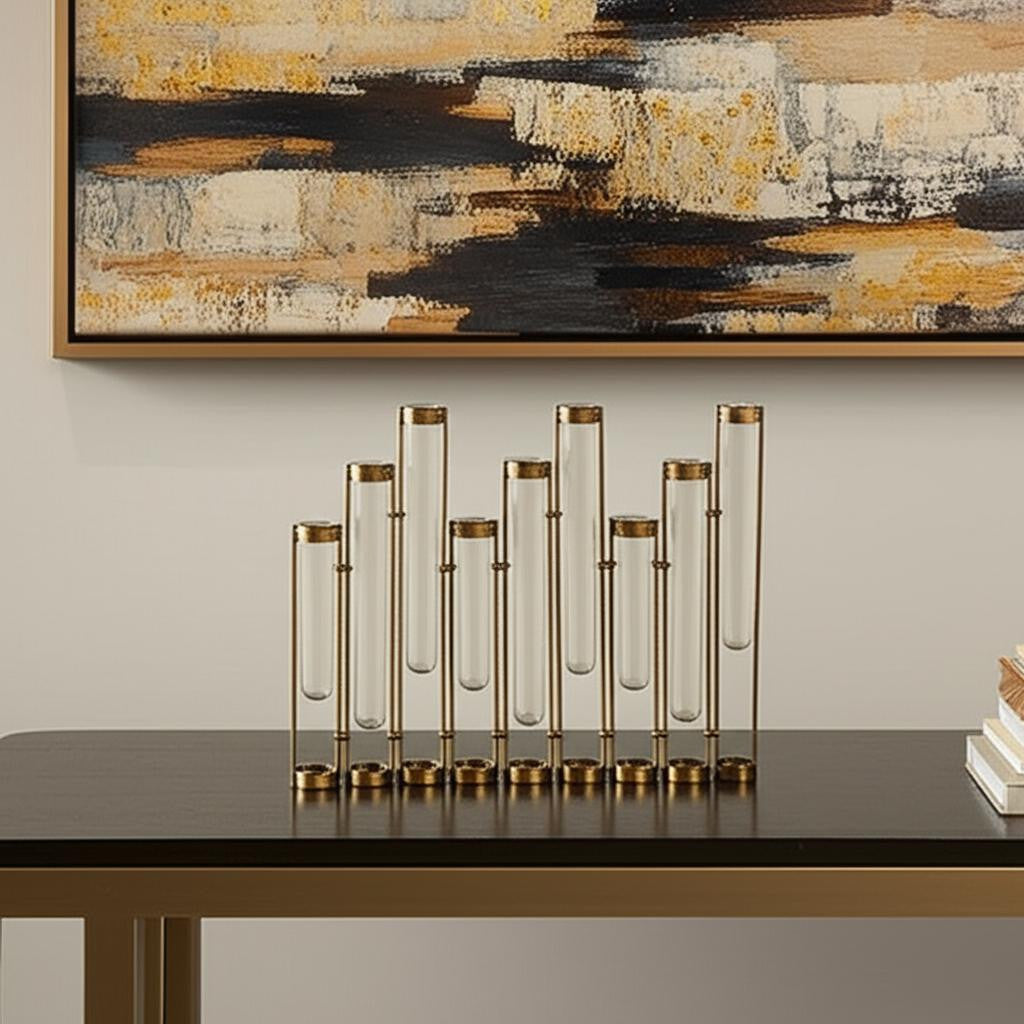 18" Bronze and Glass Test Tubes Table Vase