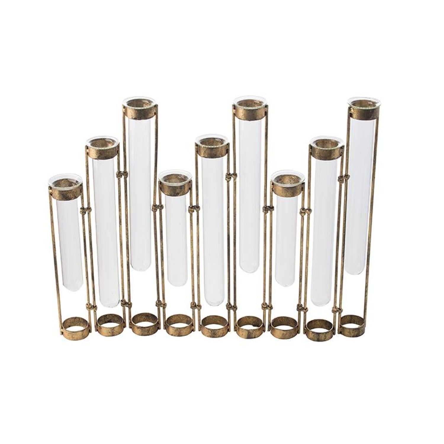 18" Bronze and Glass Test Tubes Table Vase