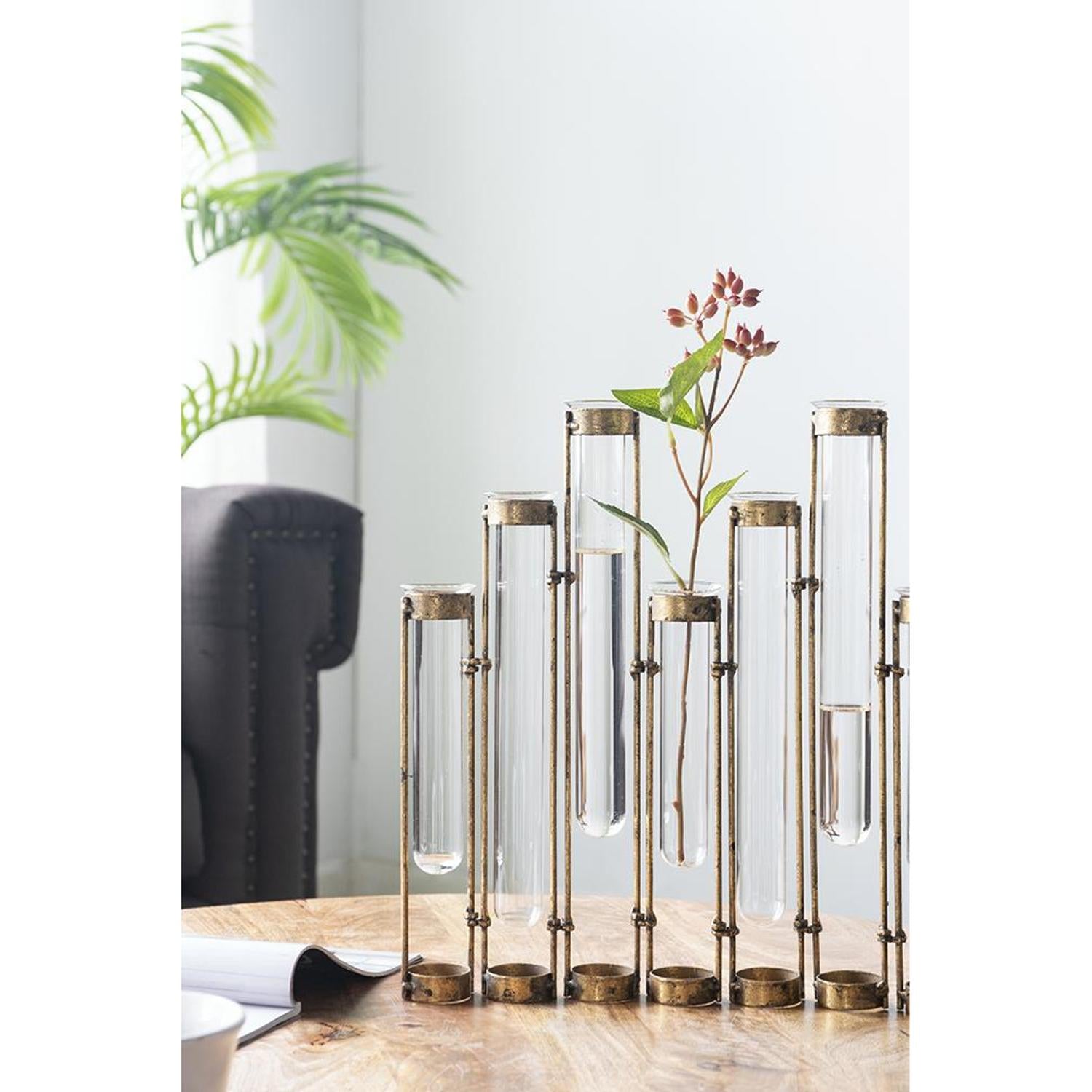 18" Bronze and Glass Test Tubes Table Vase