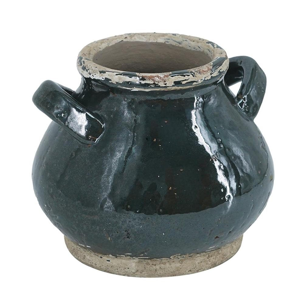 7" Dark Green and Sand Terracotta Round Jug Vase