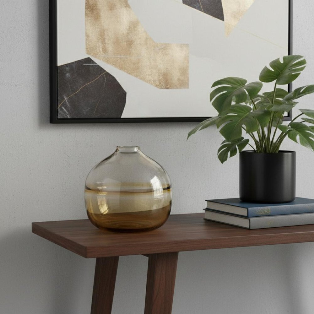 9" Clear and Brown Ombre Round Table Vase