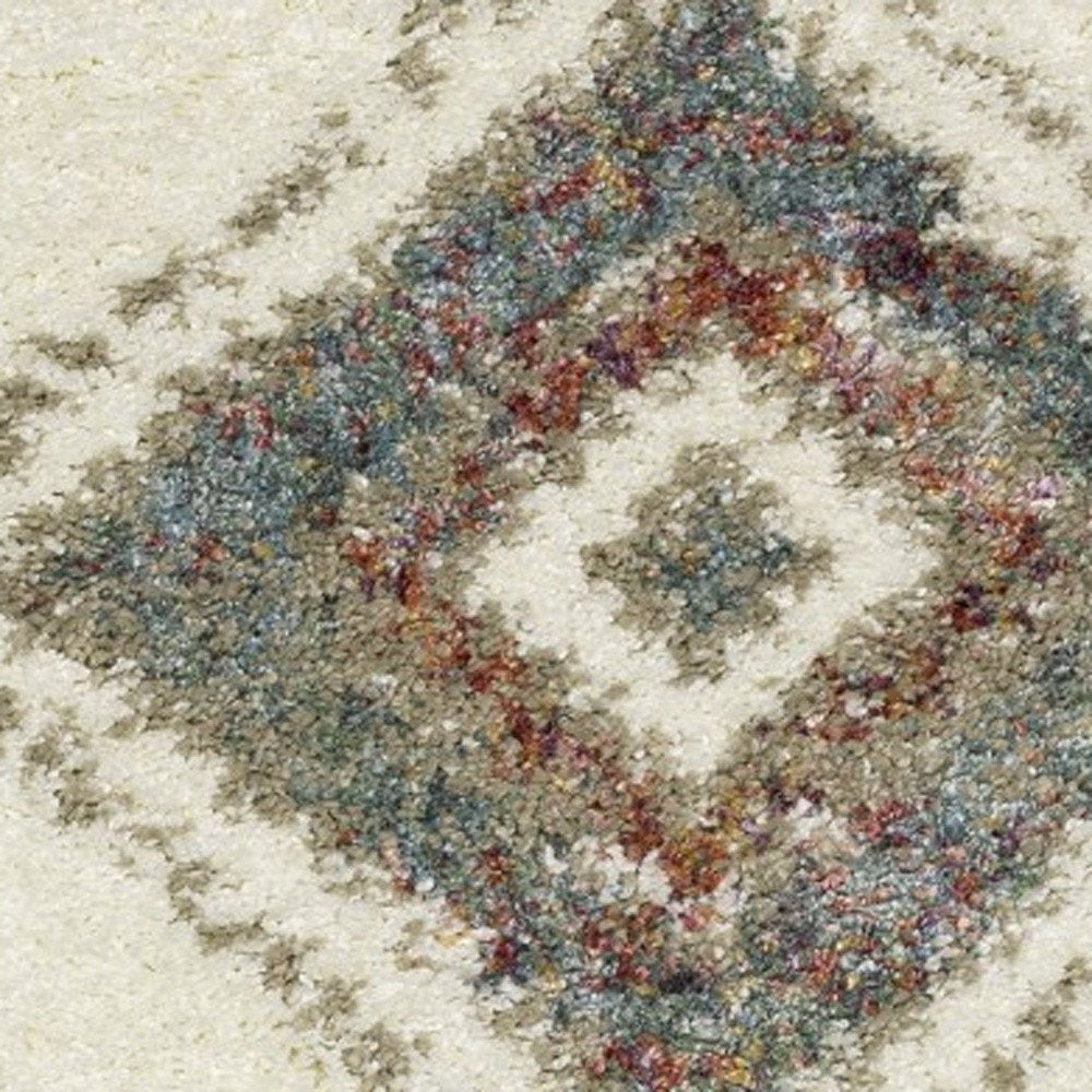 Ivory, Red, and Orange Southwestern Rug with Fringe