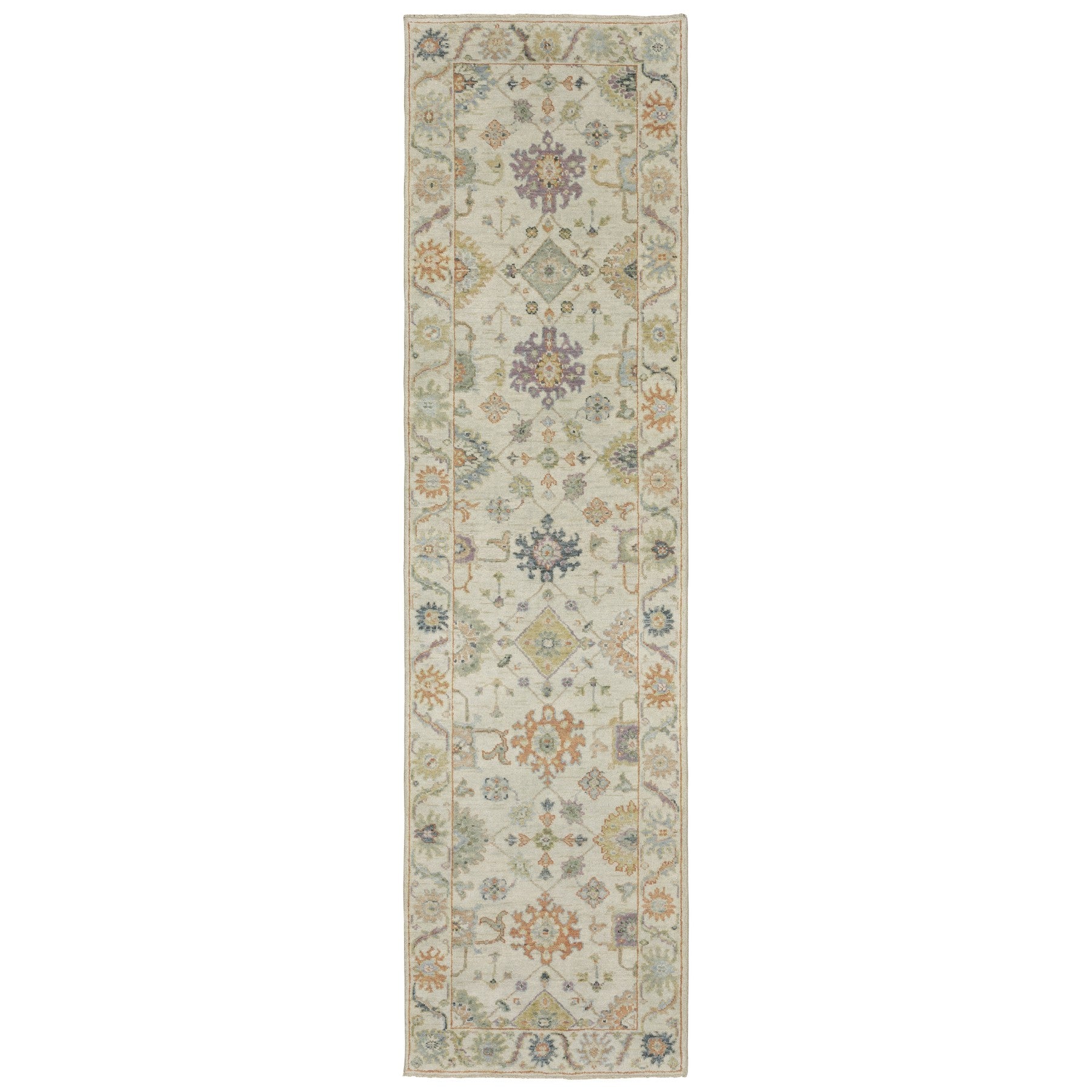 2' x 10' Beige Wool Oriental Hand Knotted Runner Rug with Fringe