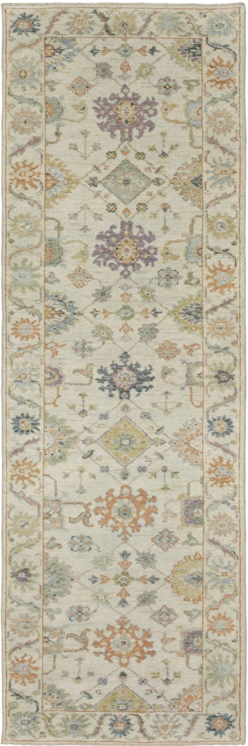 2' x 10' Beige Wool Oriental Hand Knotted Runner Rug with Fringe