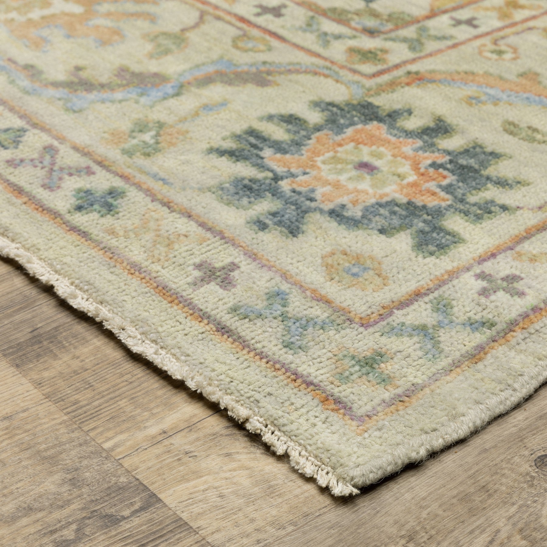 2' x 10' Beige Wool Oriental Hand Knotted Runner Rug with Fringe