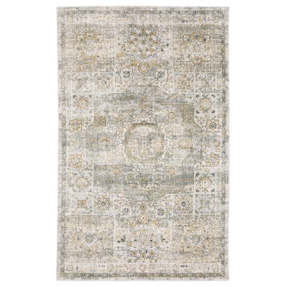 Gray and Gold Medallion Area Rug