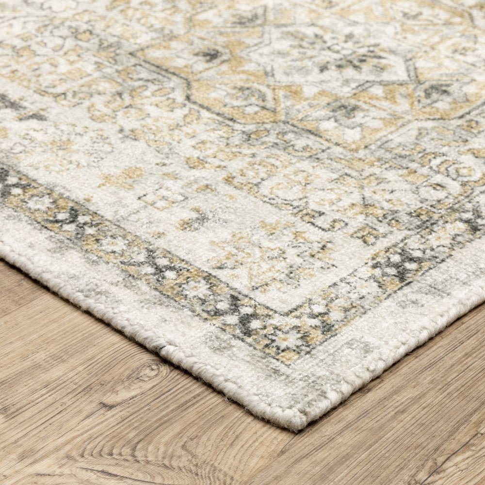 Gray and Gold Medallion Area Rug