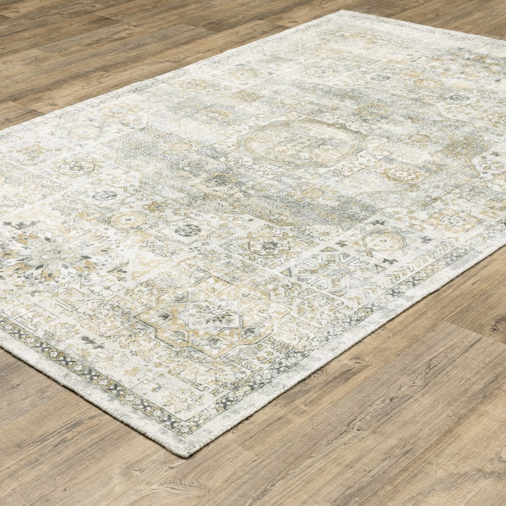 Gray and Gold Medallion Area Rug