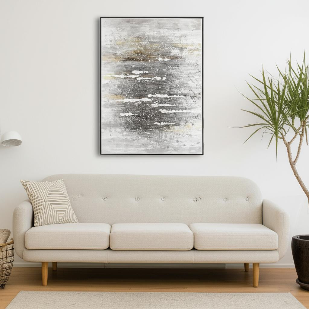 59" x 78" Gray and Brown "Blur" Painting