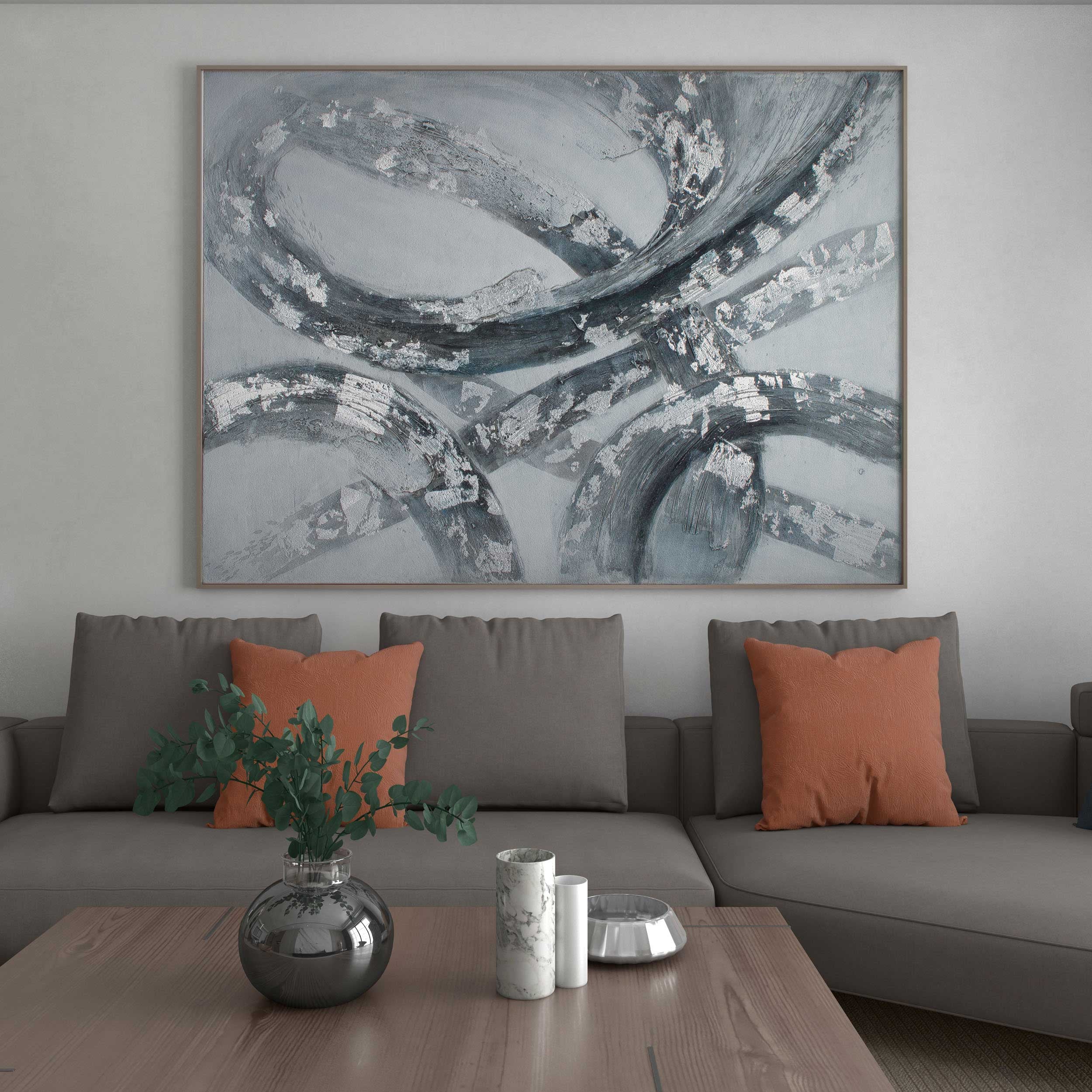 79" x 60" Gray and White "Ring" Painting