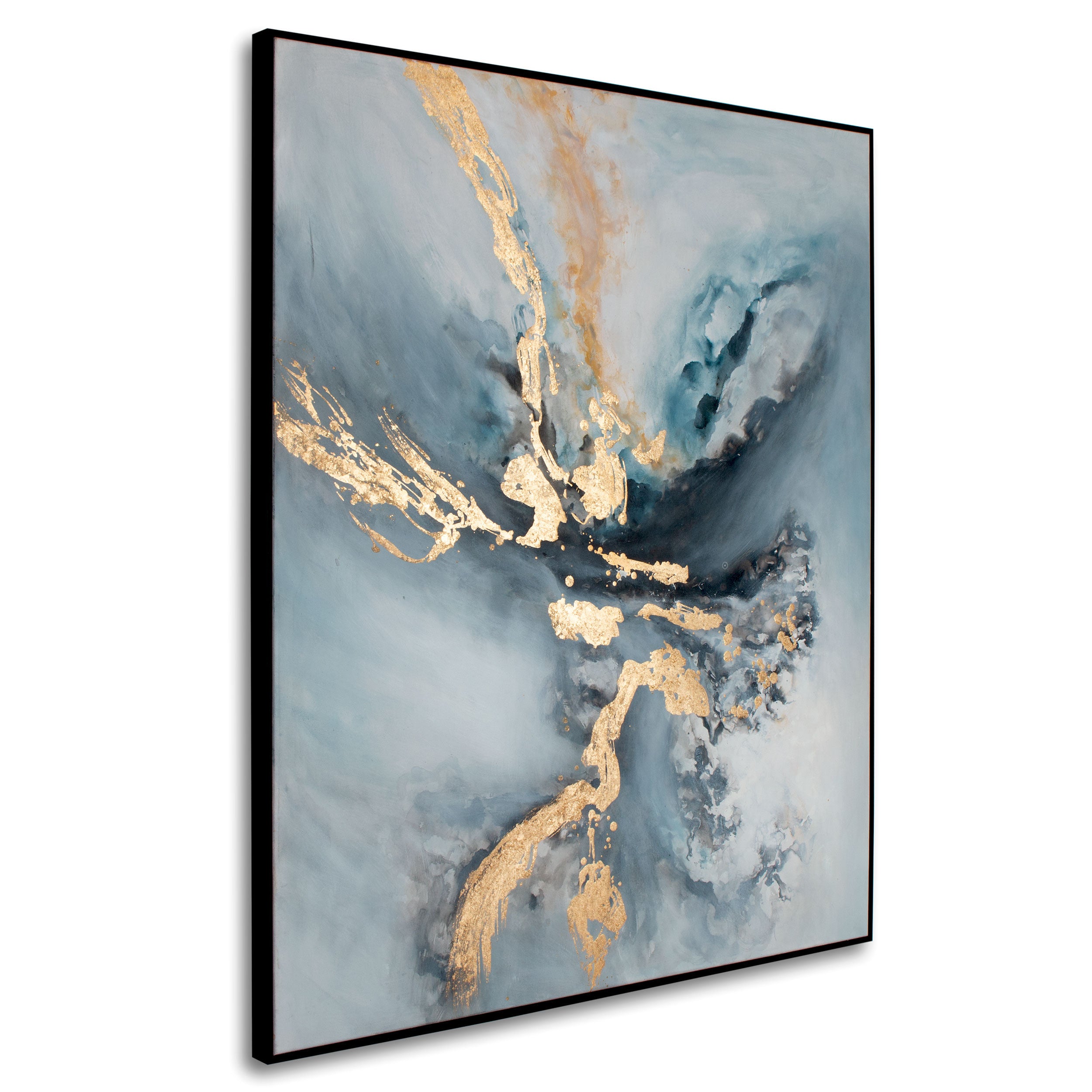 64" x 55" Blue and Gold "Burst" Painting