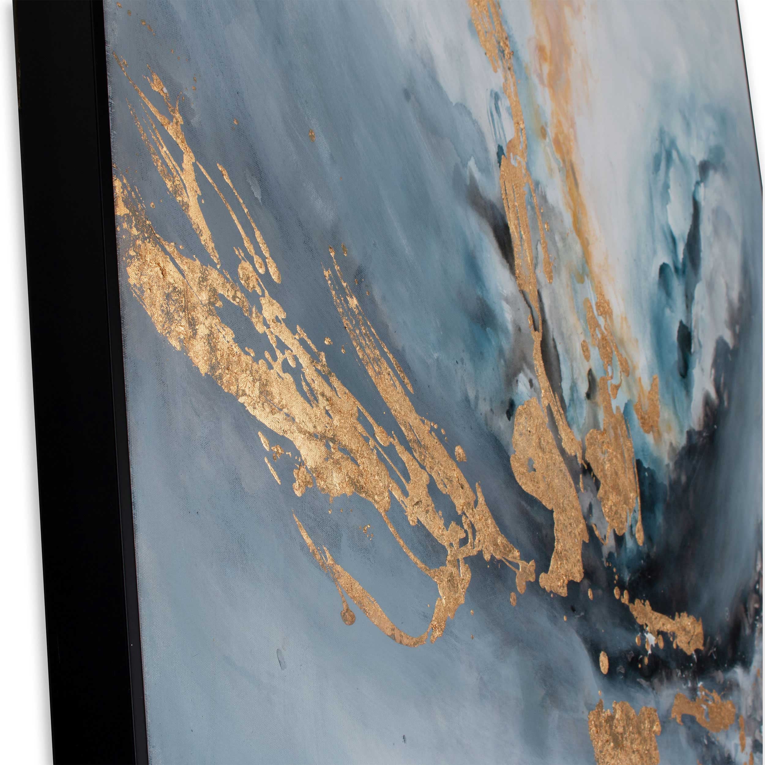 64" x 55" Blue and Gold "Burst" Painting