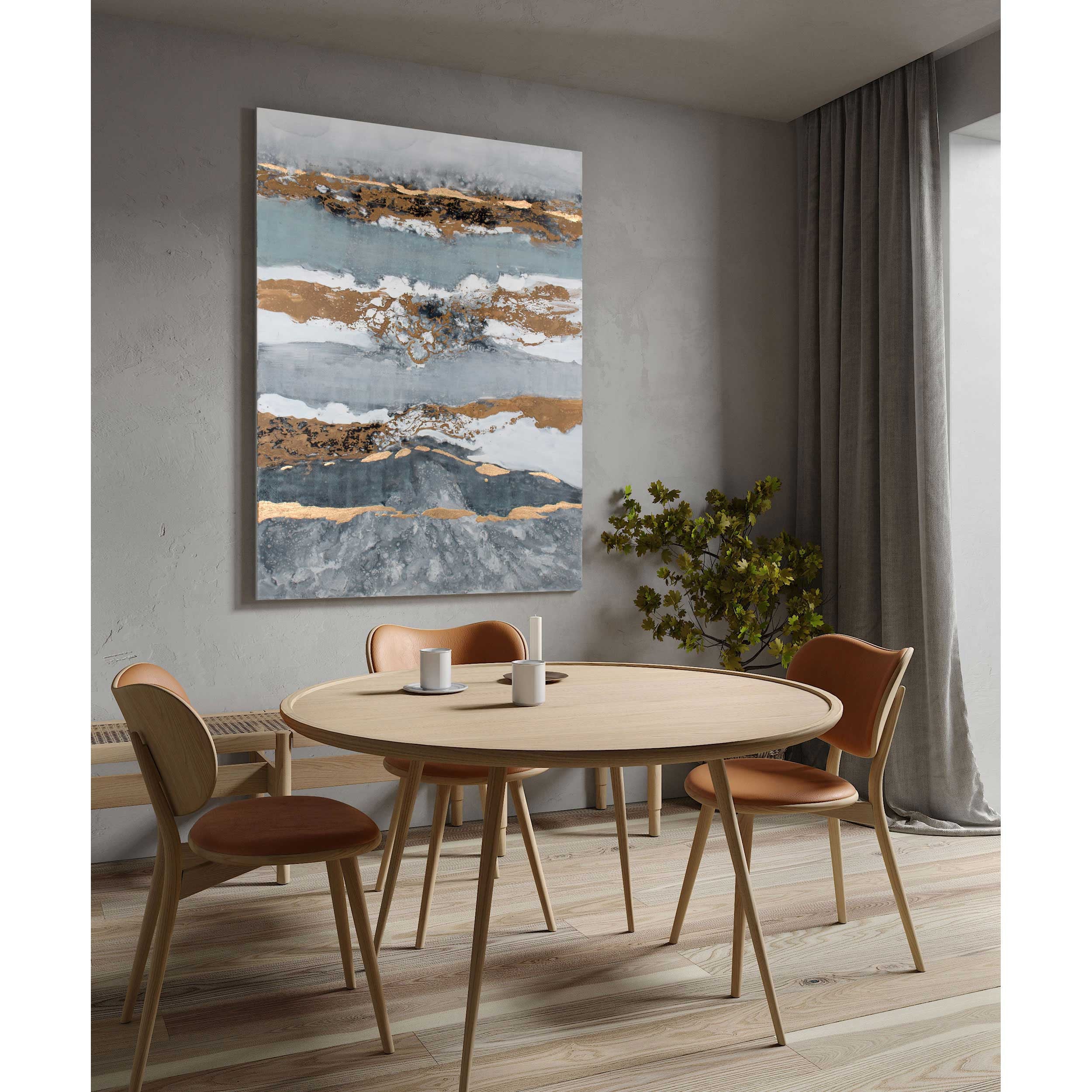 77" x 58" Blue and Gray "Shimmering" Painting