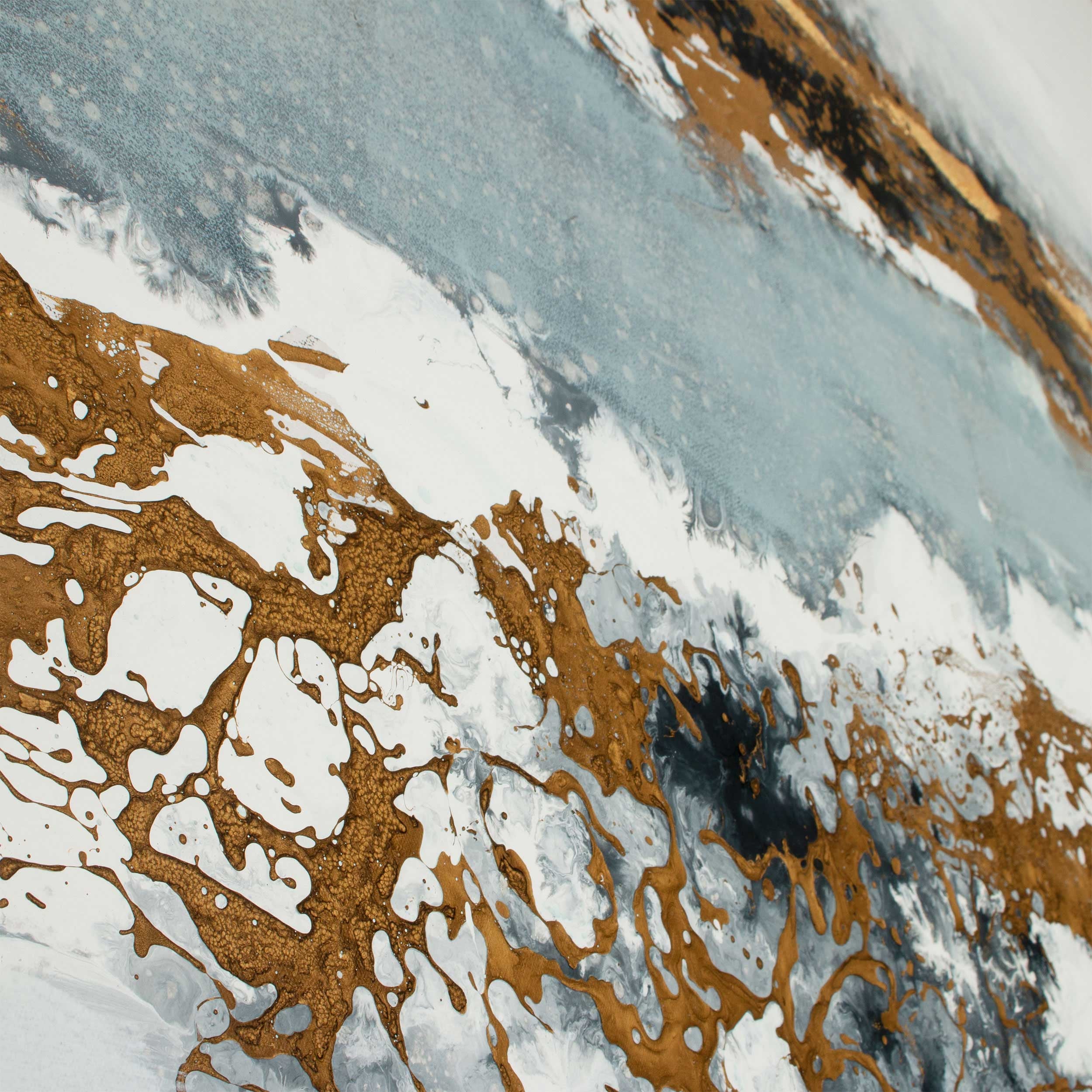 77" x 58" Blue and Gray "Shimmering" Painting