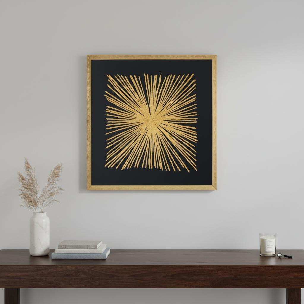 33" Black and Gold Starburst Textured Wall Art