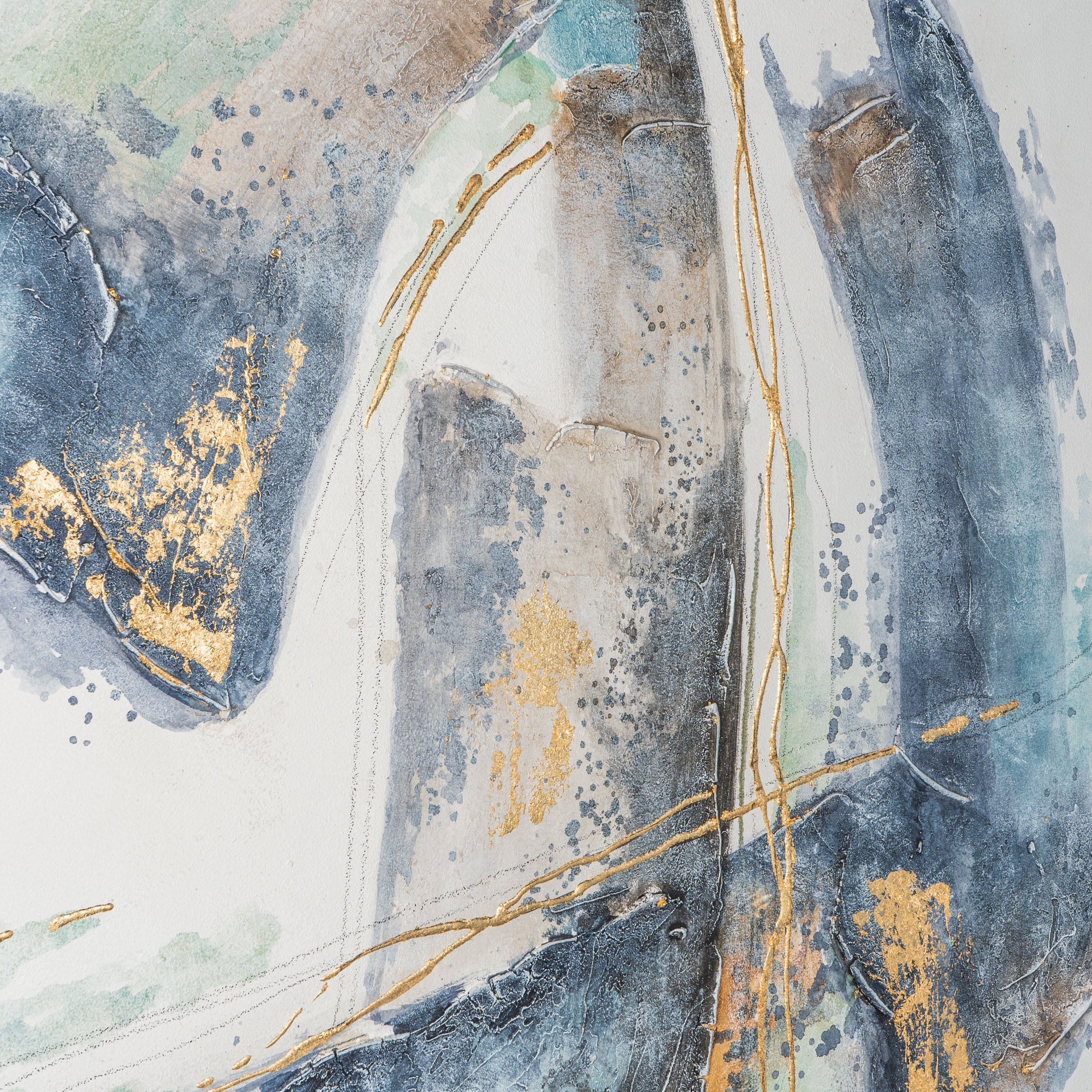 53" x 70" Blue and Green "Strokes" Painting