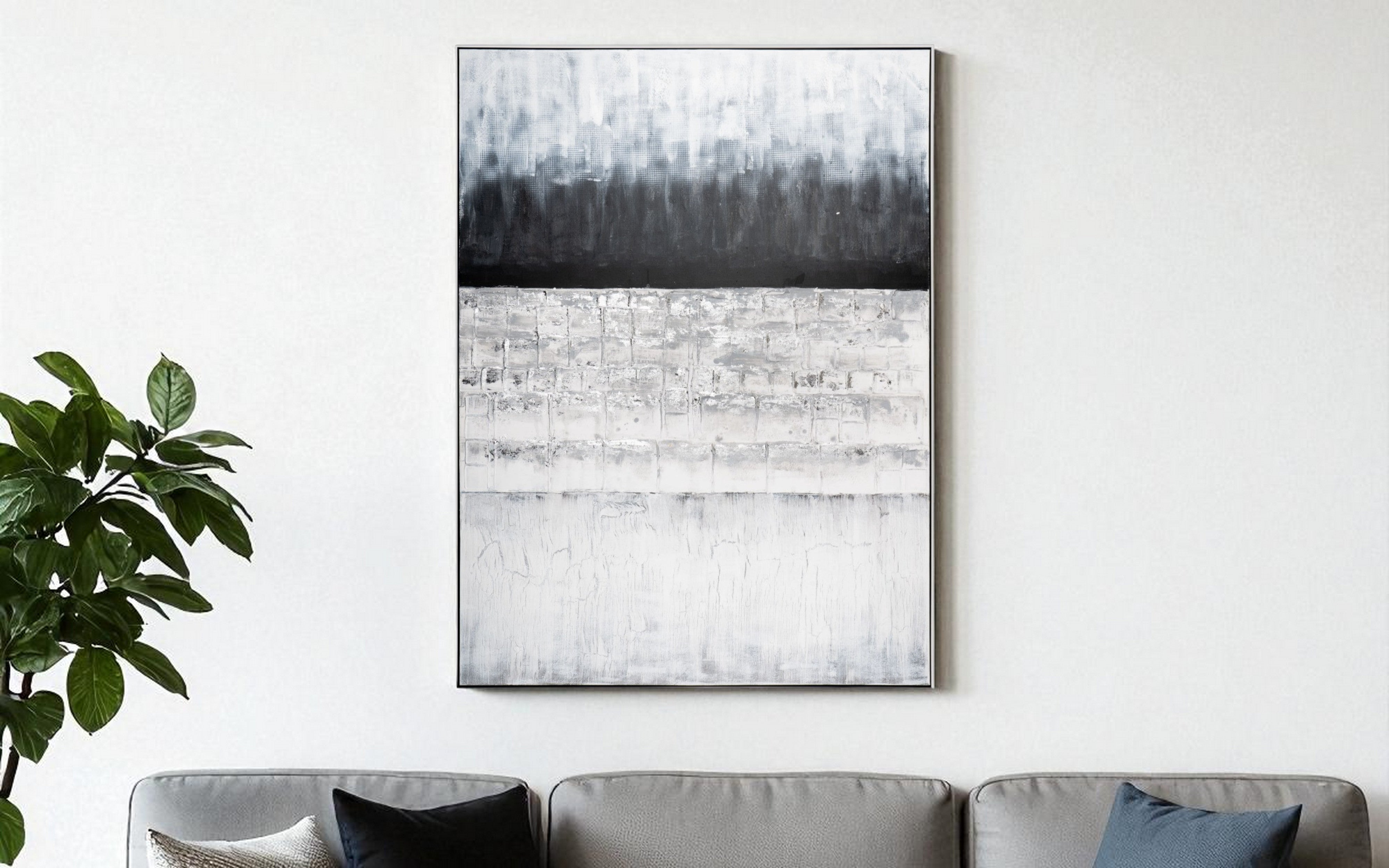 58" x 79" Gray and White "Horizon" Painting