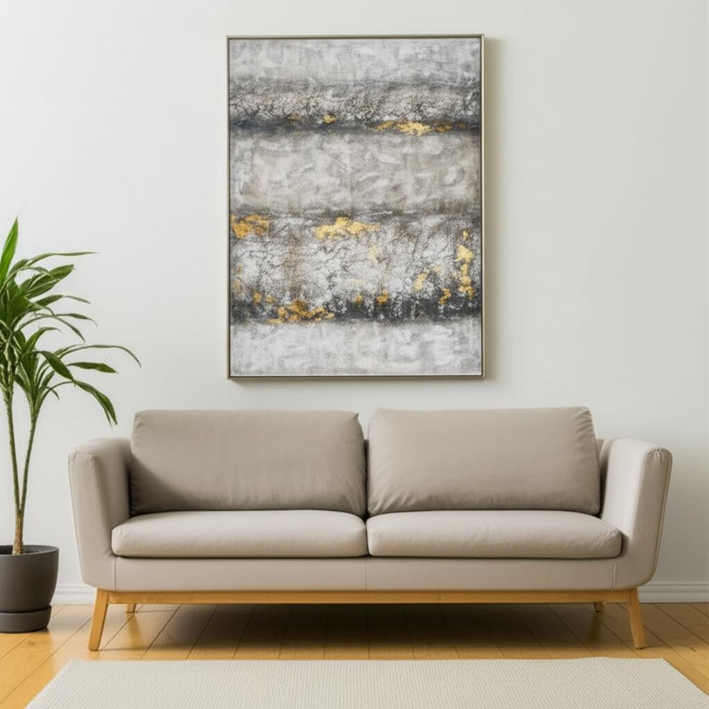 60" x 79" Gray and Gold "Dawning" Painting