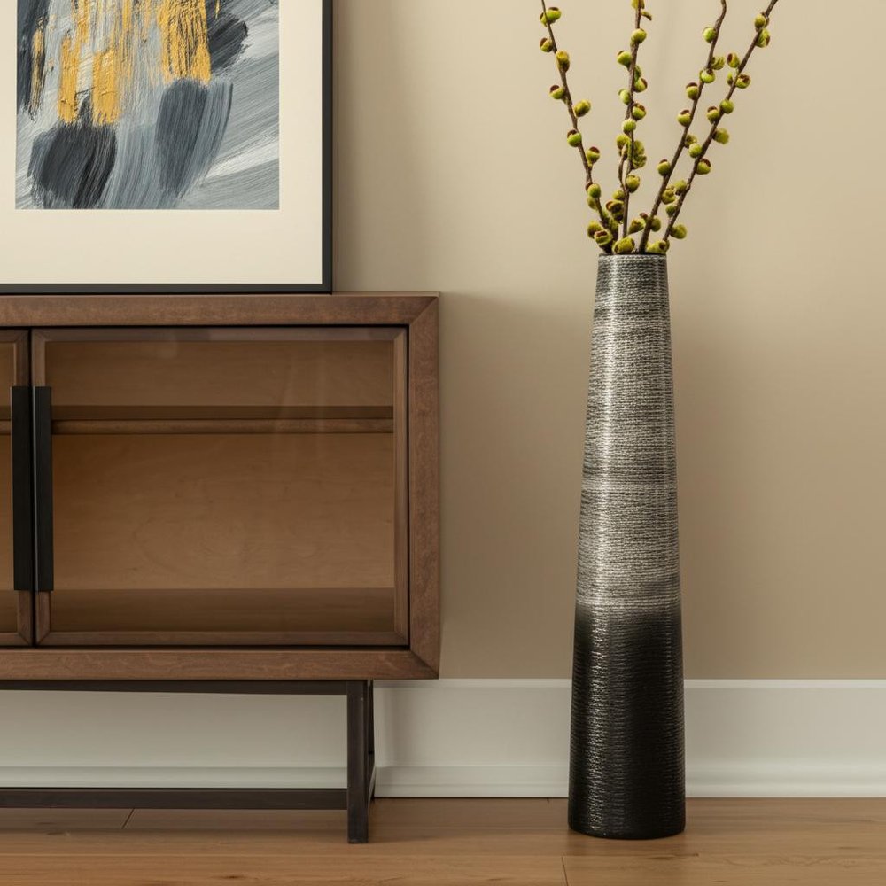 39" Black and Gray Ombre Tapered Floor Vase