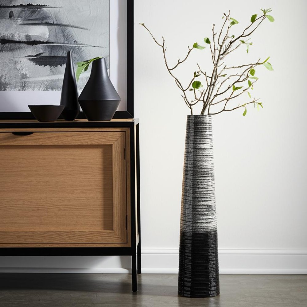 47" Black and Gray Ombre Tapered Floor Vase