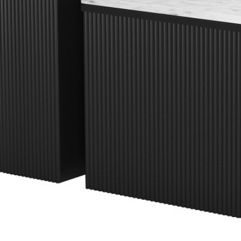 39" Two Piece Black Fluted Wood and Marble Coffee Table