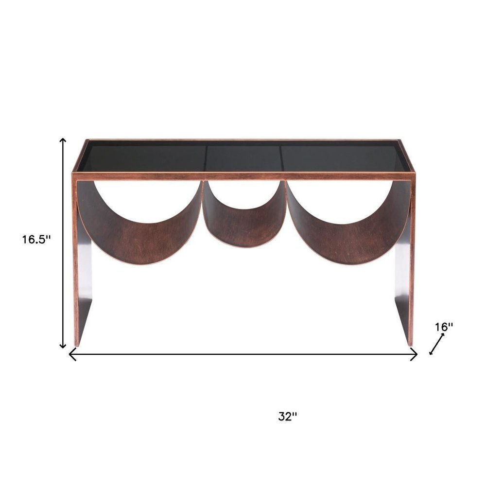 32" Mirrored Copper Coffee Table with Magazine Rack