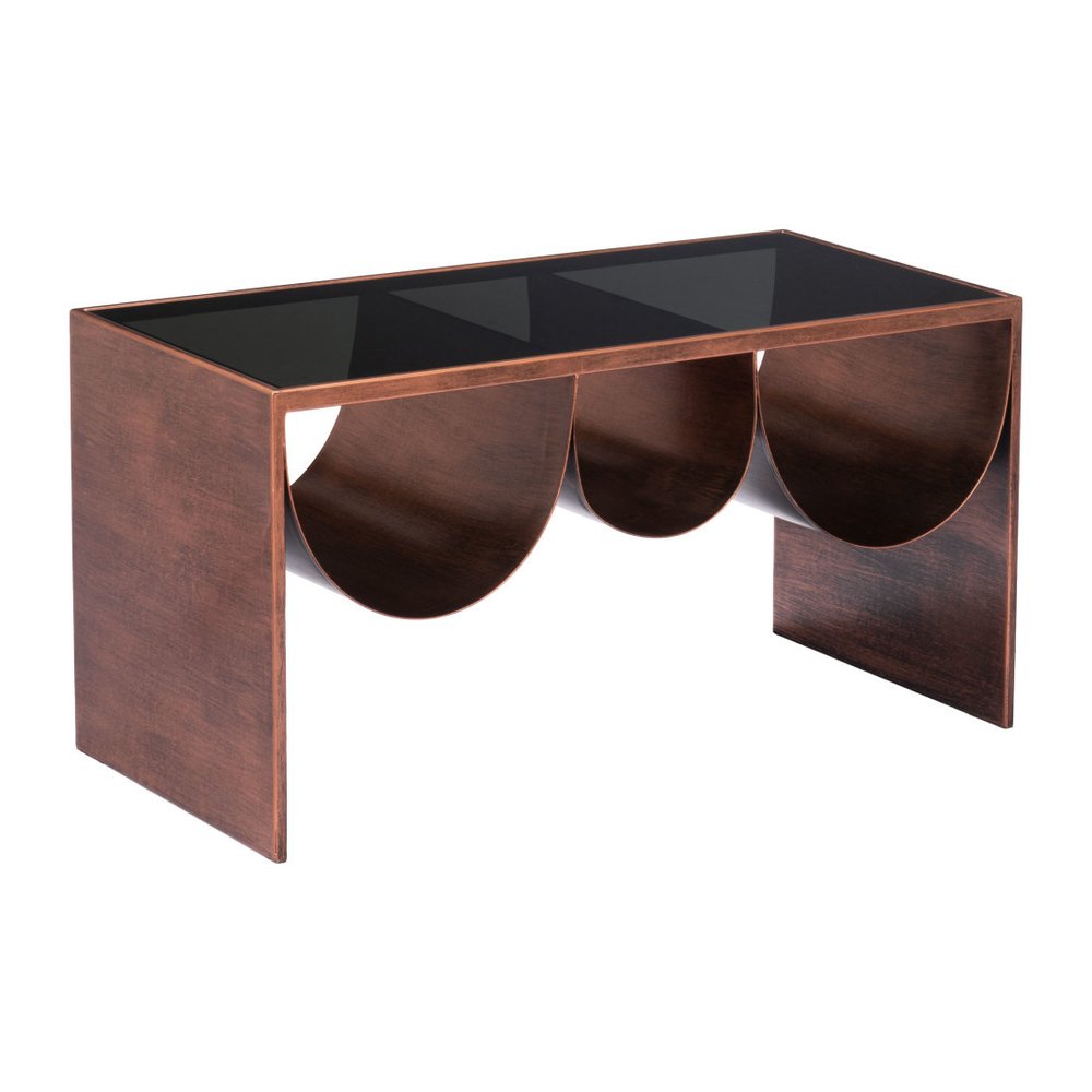 32" Mirrored Copper Coffee Table with Magazine Rack