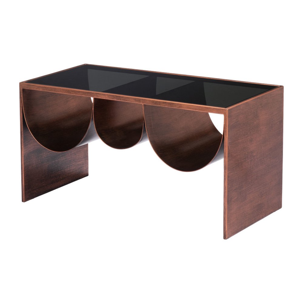 32" Mirrored Copper Coffee Table with Magazine Rack