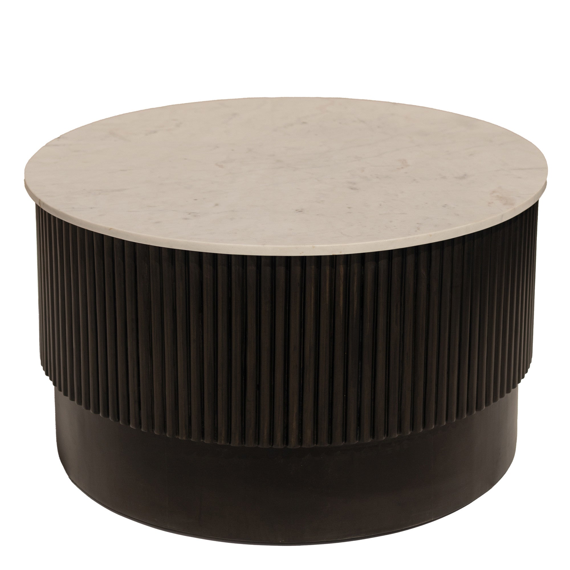 31" Brown and White Wood and Marble Round Fluted Coffee Table
