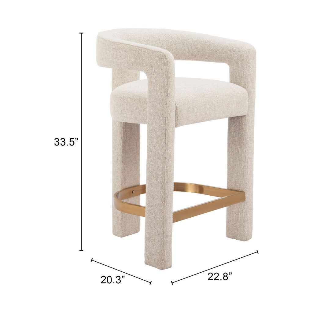 34" Beige Polyester Tri-Leg Barrel Bar Chair
