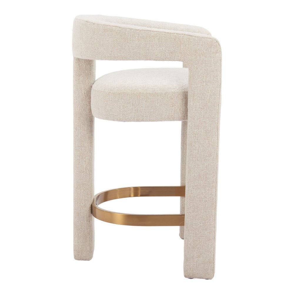 34" Beige Polyester Tri-Leg Barrel Bar Chair