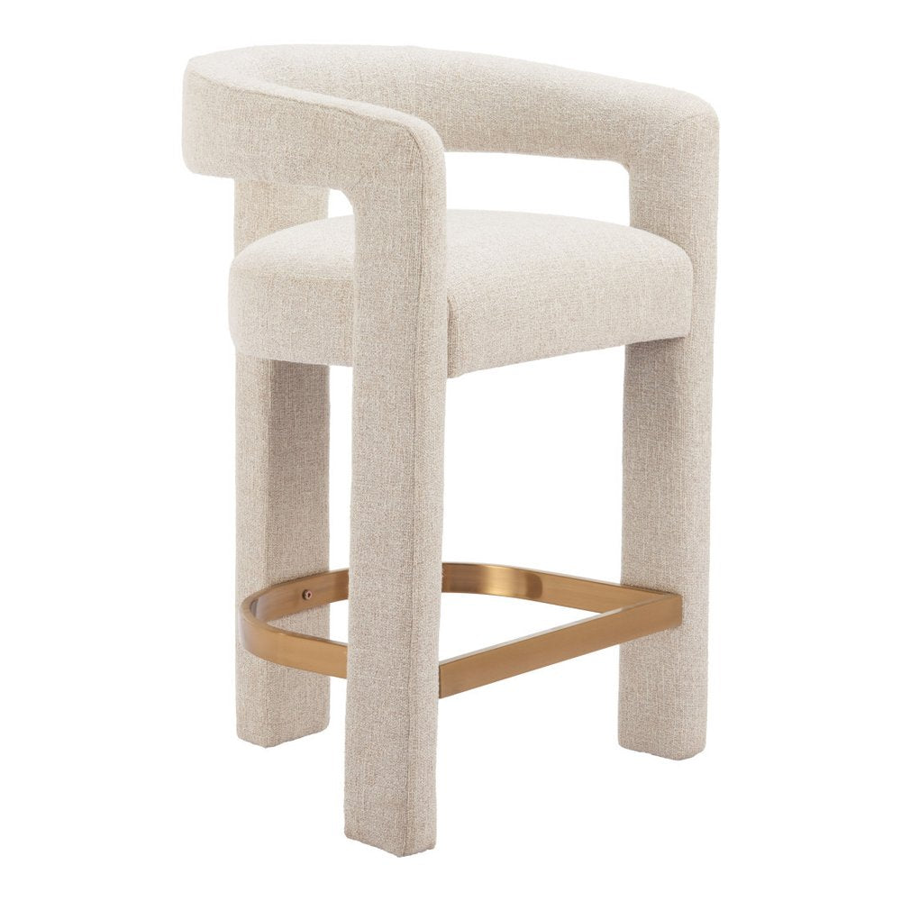 34" Beige Polyester Tri-Leg Barrel Bar Chair