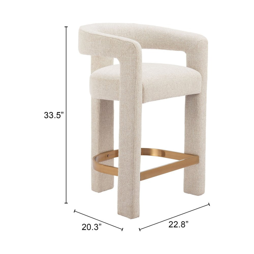 34" Beige Polyester Tri-Leg Barrel Bar Chair