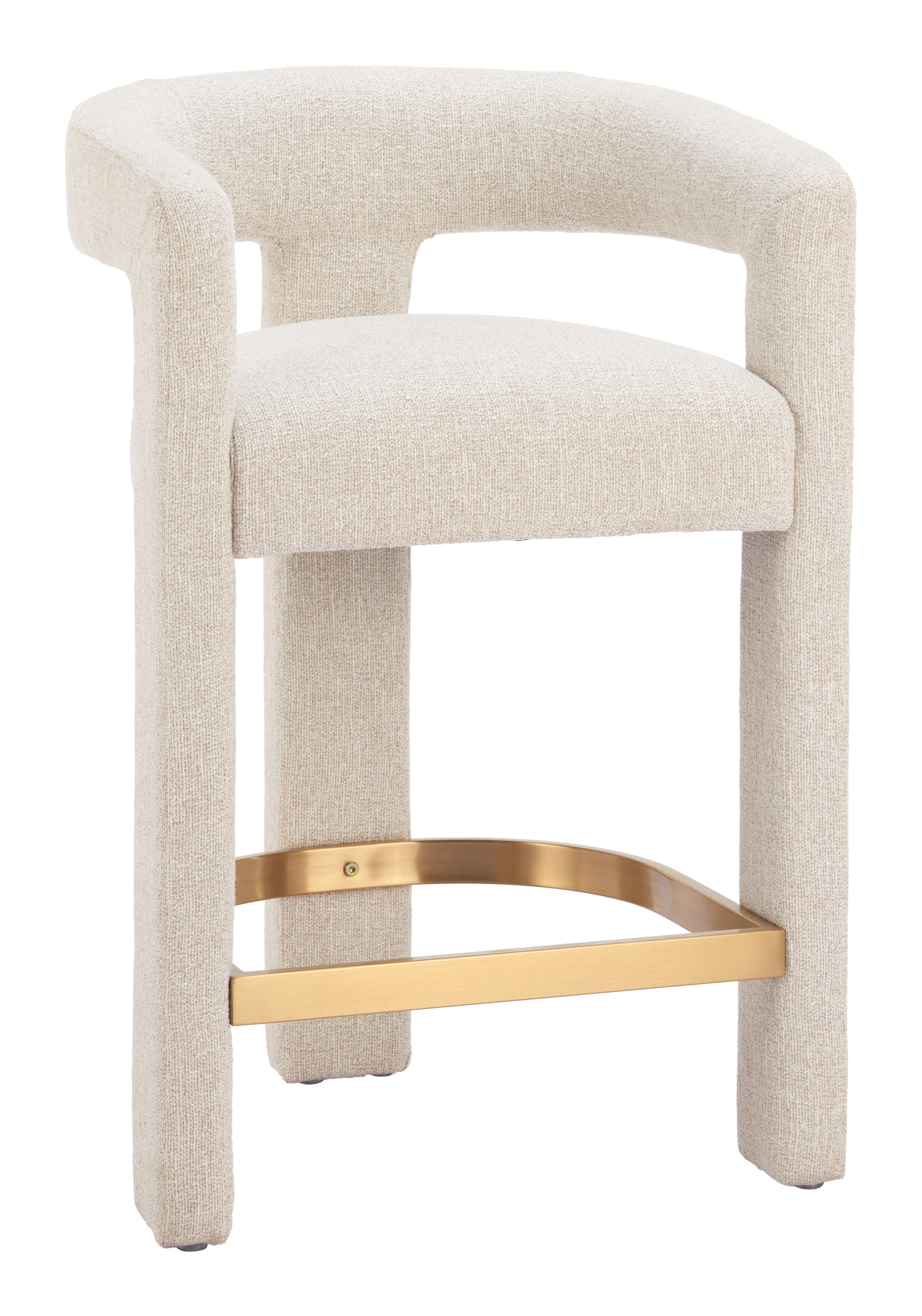 34" Beige Polyester Tri-Leg Barrel Bar Chair